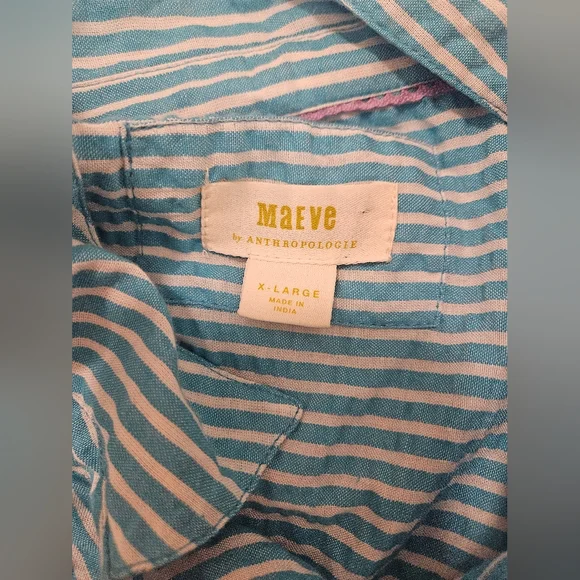 Anthropologie Maeve Floral Embroidered Buttondown Shirt Size XL Preppy - Picture 13 of 14